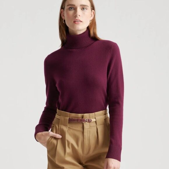 Quince Super Luxe Baby Cashmere Turtleneck Sweater in Burgundy Size XS - Picture 1 of 5